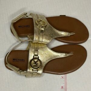 Girls Size 1 Gold Sandals MICHAEL KORS Thong Velcro Kids Shoes